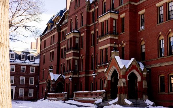 A photo of Harvard campus in the snow